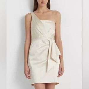 Ralph Lauren NWT Blk Label Winter Ivory/Cream Bow One Shoulder Cocktail Dress 12